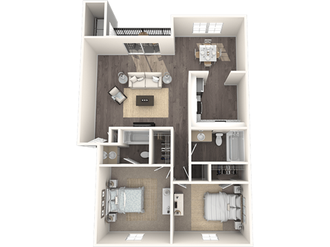Floor plan for 2 beds, 2 baths, 1196 sqft